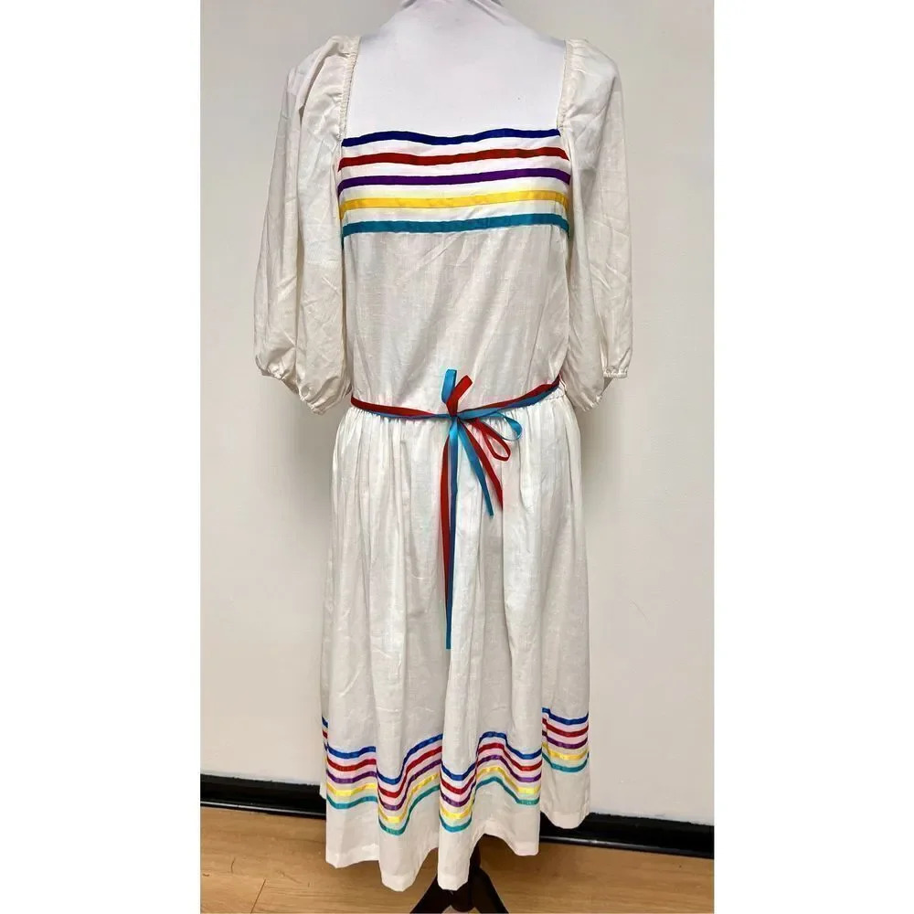 Vintage Montgomery Ward Women’s Size 10 2‎ Piece Striped Peasant Dress